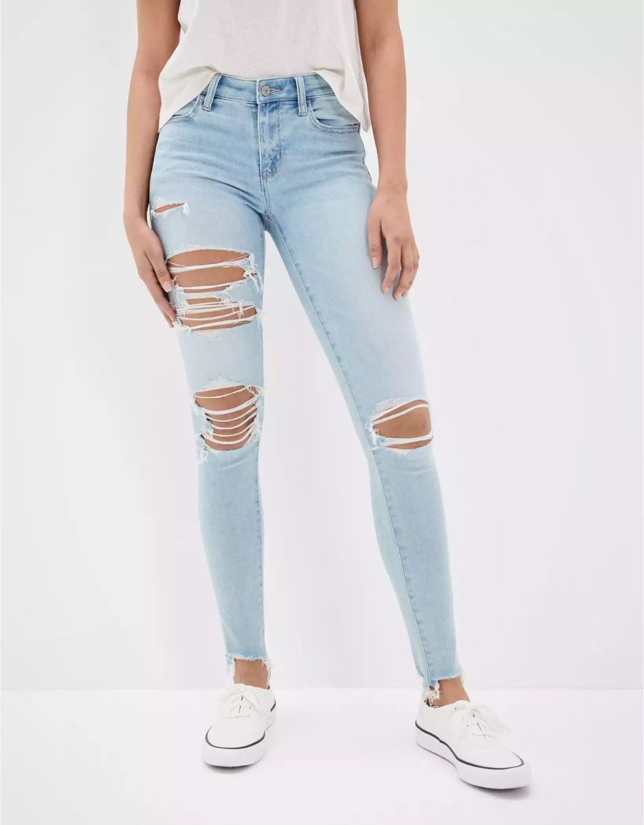 Jean American Eagle AE Ne(x)t Level Ripped Low-Rise Jegging Bleu Foncé Femme | HGI-77809615